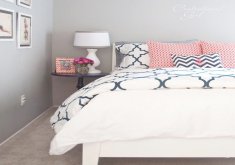 coral and light blue bedroom