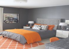 grey and orange bedroom